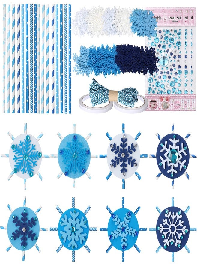 Potchen 50 Sets Winter Snowflake Craft Kits Wonderland Party Favor DIY 3D Snow Hanging Ornaments Make Your Own Snowflake Felt Paper Straws Diamond Stickers for Holiday Ice Party Favor - Image 1